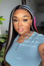 Bright Rainbow Colored Wig Glueless HD Lace Front Straight Highlights - Image 2