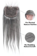 Salt and Pepper 5x5 HD Lace Closure Straight Human Hair 85% Gray - Image 5