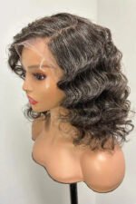 Salt and Pepper HD Lace Wig Short Bob Glueless Human Hair - Image 3