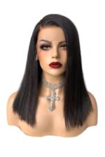 Shoulder Length Long Bob Wig 13x6 Hd Lace Black Straight Virgin Hair - Image 3