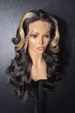 Skunk Stripe Wigs 13x6 Glueless HD Lace Body Wave Brown Highlights