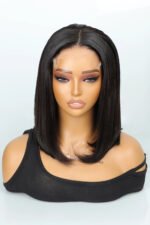5x5 HD Lace Closure Wig Straight Black Blunt Cut Bob Human Hair - Image 4