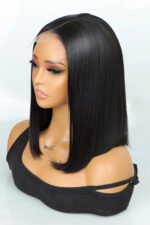 5x5 HD Lace Closure Wig Straight Black Blunt Cut Bob Human Hair - Image 5