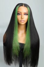 Layered Wolf Cut Green Skunk Stripe Wig Glueless HD Lace Frontal