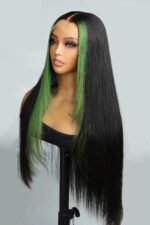 Layered Wolf Cut Green Skunk Stripe Wig Glueless HD Lace Frontal - Image 2