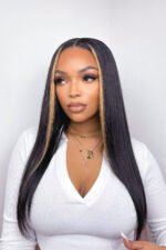T Part Lace Wig Highlight Straight Human Hair - TP11