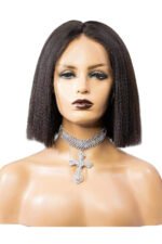 Blunt Cut Yaki Straight Short Bob 13x4 Full Frontal Lace Wig Glueless - Image 2