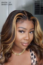 13x6 HD Glueless Lace Brown with Blond Highlight Wave Wig-HD22 - Image 3