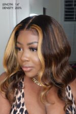 13x6 HD Glueless Lace Brown with Blond Highlight Wave Wig-HD22 - Image 4