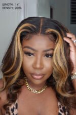 13x6 HD Glueless Lace Brown with Blond Highlight Wave Wig-HD22