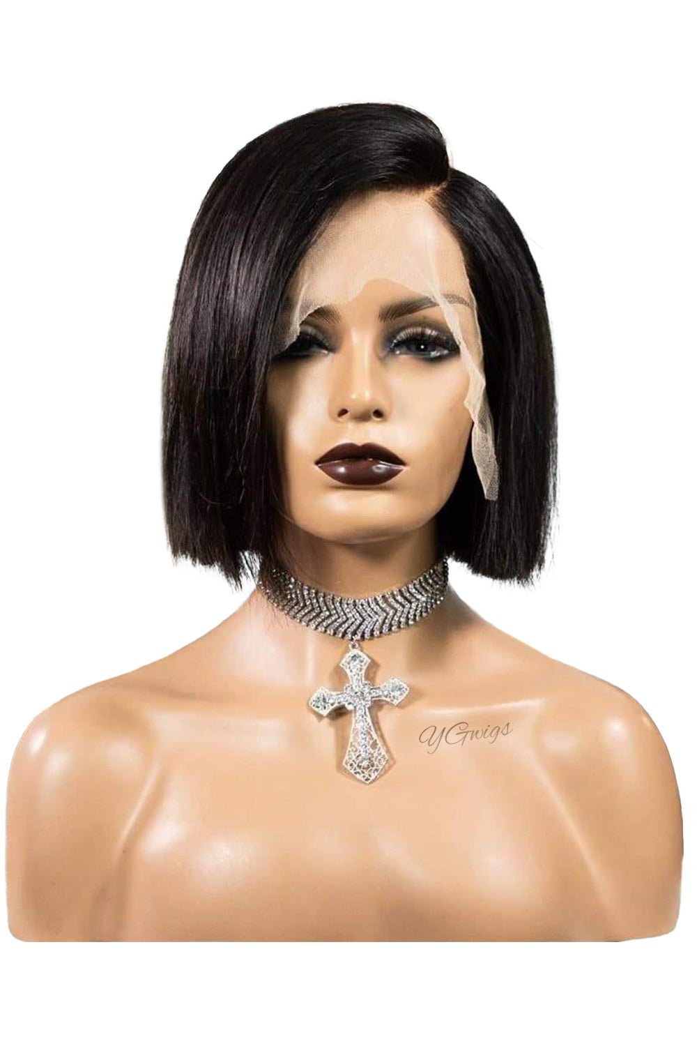ygwigs-136-lace-front-wig-virgin-human-hairs-136BOBA3.jpg 13x4 Full Lace Frontal Wigs Straight Blunt Cut Bob Wig Black Hair - Image 1